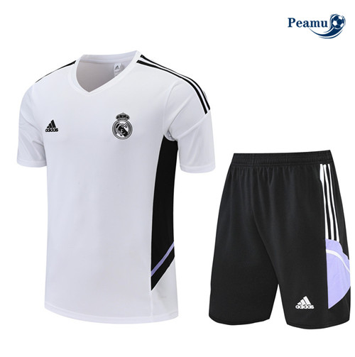 Peamu - Maillot Kit Entrainement Foot Real Madrid + Pantalon Blanc/Noir 2022-2023