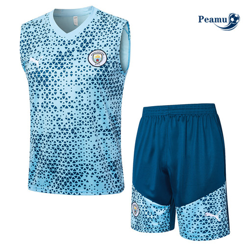 Maillot foot Kit Entrainement Manchester City Debardeur + Shorts Bleu Ciel 2023/2024 p6551