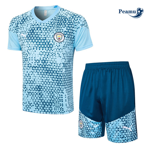 Maillot foot Kit Entrainement Manchester City + Shorts Bleu Ciel 2023/2024 p6559