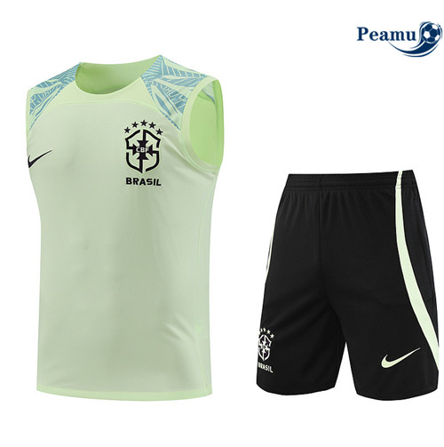 Peamu - Maillot Kit Entrainement Foot Brésil Debardeur + Pantalon Blanc 2022/2023 Officiel