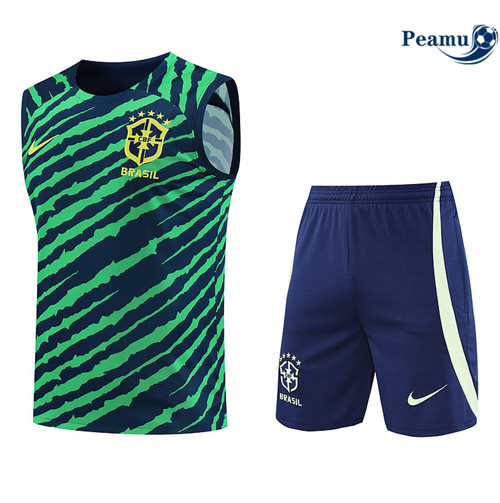 Peamu - Maillot Kit Entrainement Foot Brésil Debardeur + Pantalon vert 2022/2023 prix