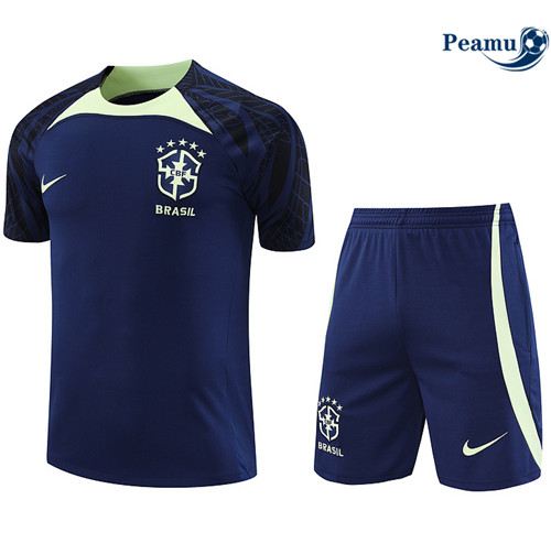 Peamu - Maillot Kit Entrainement Foot Brésil + Pantalon Bleu 2022/2023 Soldes