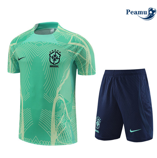 Peamu - Maillot Kit Entrainement Foot Brésil + Pantalon vert 2022/2023 grossiste