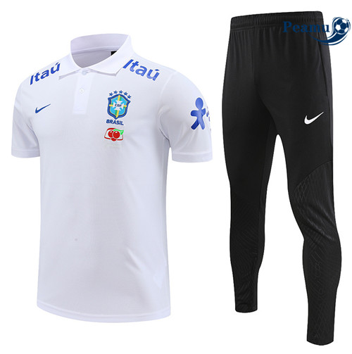Peamu - Maillot Kit Entrainement Foot Brésil Polo + Pantalon Blanc 2022/2023 France