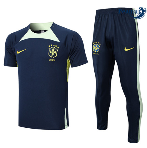 Peamu - Maillot Kit Entrainement Foot Brésil + Pantalon Bleu 2023/2024 Original
