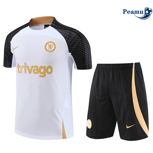 Peamu - Maillot Kit Entrainement Foot Chelsea + Pantalon Blanc 2023/2024 Chinois