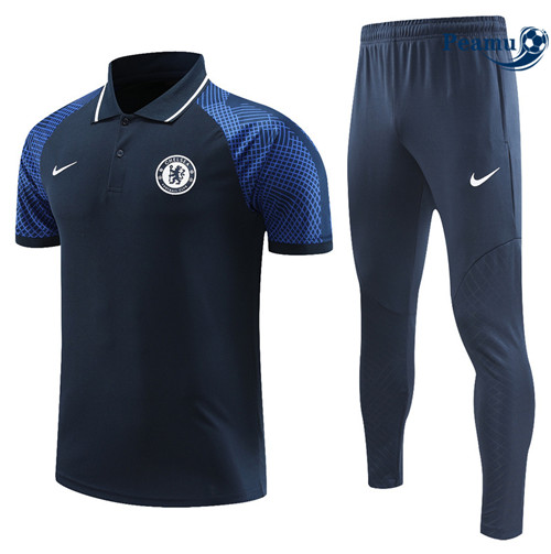 Peamu - Maillot Kit Entrainement Foot Chelsea Polo + Pantalon Bleu 2022/2023 grossiste