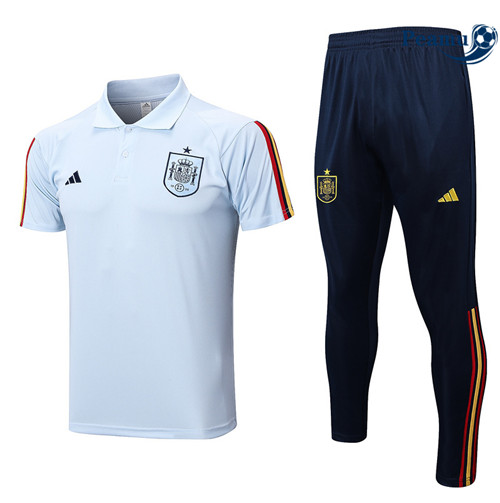 Peamu - Maillot Kit Entrainement Foot Espagne Polo + Pantalon Bleu 2022/2023 Chinois