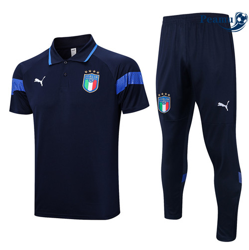 Peamu - Maillot Kit Entrainement Foot Italie Polo + Pantalon Bleu 2022/2023 Soldes