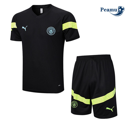 Peamu - Maillot Kit Entrainement Foot Manchester City + Pantalon noir 2022/2023 Outlet