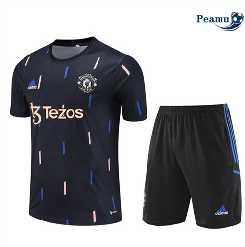Peamu - Maillot Kit Entrainement Foot Manchester United + Pantalon Bleu 2022/2023 Officiel