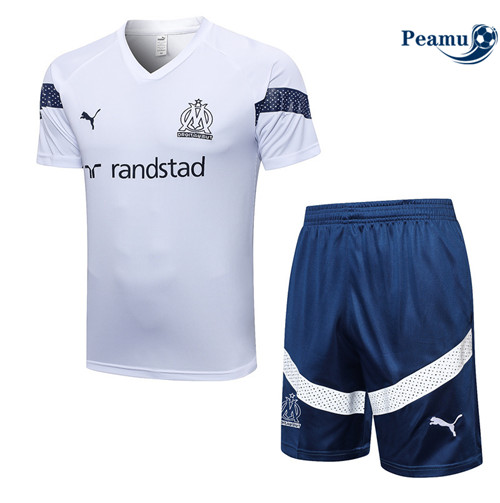 Peamu - Maillot Kit Entrainement Foot Marseille + Pantalon Blanc 2022/2023 Officiel