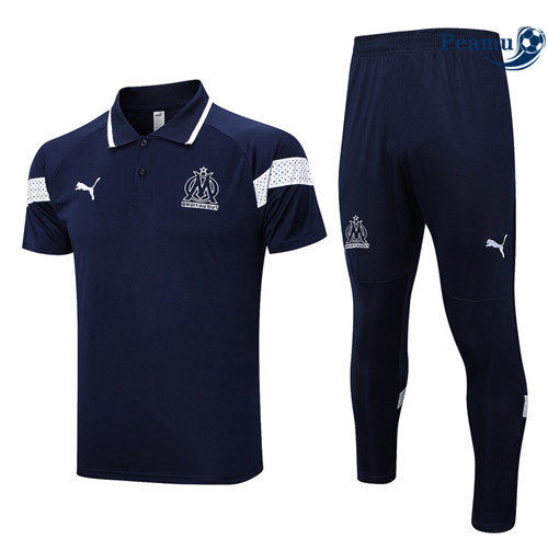Peamu - Maillot Kit Entrainement Foot Marseille polo + Pantalon Bleu 2022/2023 Original