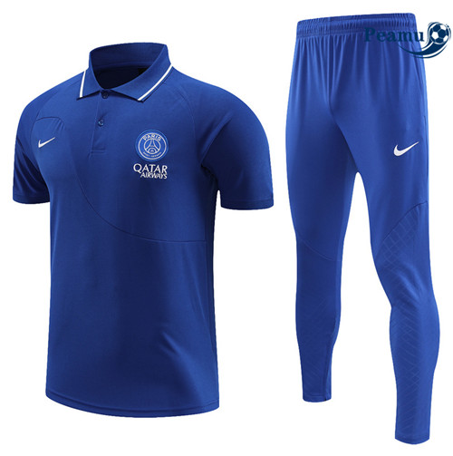 Peamu - Maillot Kit Entrainement Foot Paris PSG Polo + Pantalon Bleu 2022/2023 Chinois