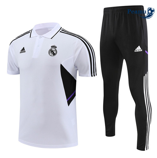 Peamu - Maillot Kit Entrainement Foot Real Madrid Polo + Pantalon Blanc 2022/2023 Soldes