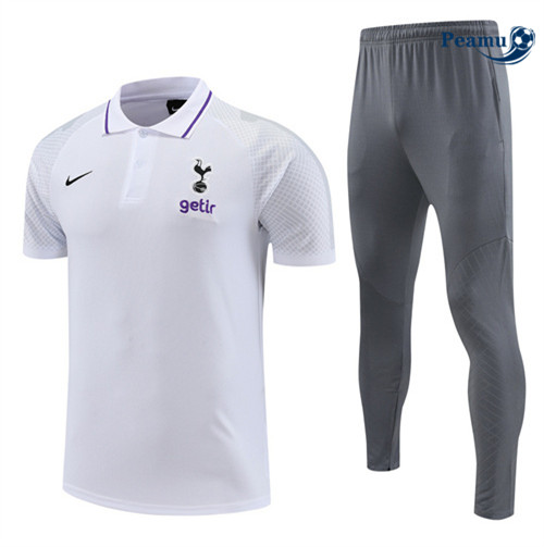 Peamu - Maillot Kit Entrainement Foot Tottenham Hotspur Polo + Pantalon Blanc 2022/2023 Soldes