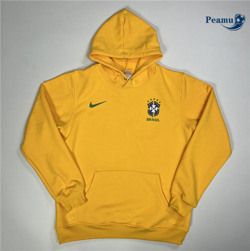 Peamu - Maillot foot Sweatshirt à capuche Brésil jaune 2023/2024 personnalisé