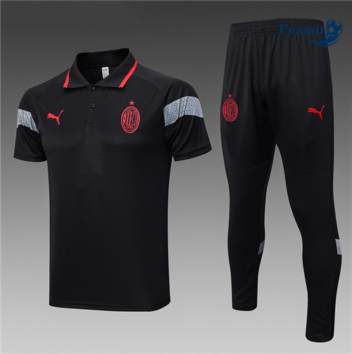 Peamu - Maillot foot Kit Entrainement AC Milan Polo + Pantalon Noir 2023/24 discout