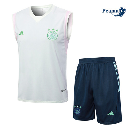 Peamu - Maillot foot Kit Entrainement AFC Ajax Debardeur + Shorts Blanc 2023/24 Original