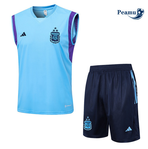 Peamu - Maillot foot Kit Entrainement Argentine Debardeur + Shorts Bleu 2023/24 Outlet