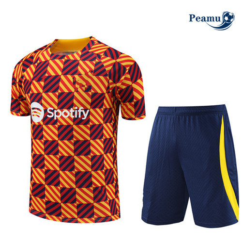 Peamu - Maillot foot Kit Entrainement Barcelone Enfant + Shorts Orange 2023/24 Officiel