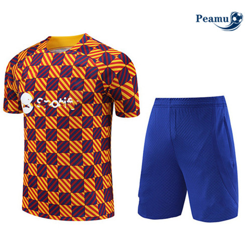 Peamu - Maillot foot Kit Entrainement Barcelone + Shorts Orange 2023/24 Soldes