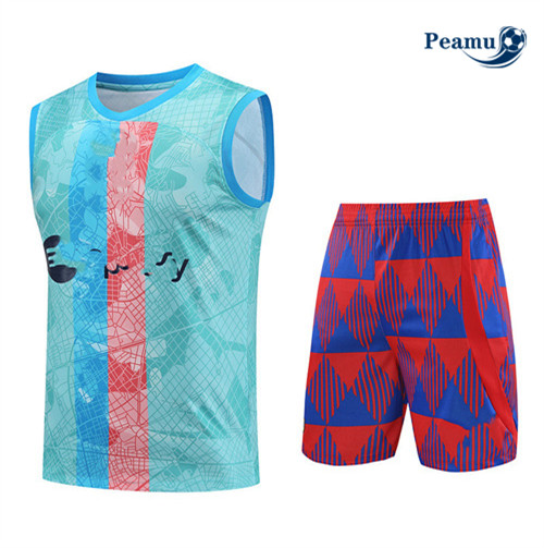 Peamu - Maillot foot Kit Entrainement Barcelone Debardeur + Shorts Bleu 2023/24 Original