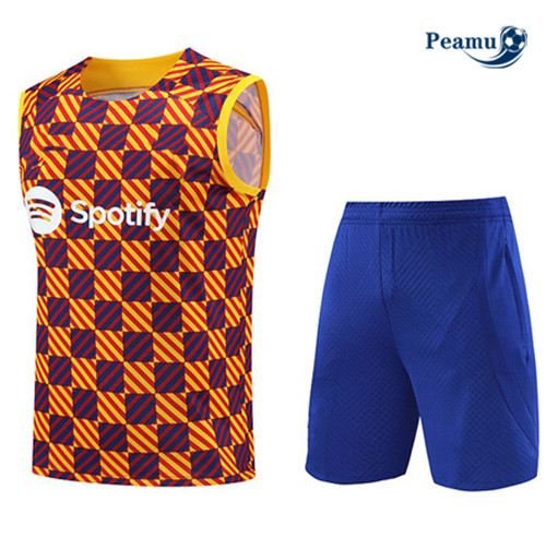 Peamu - Maillot foot Kit Entrainement Barcelone Debardeur + Shorts Orange 2023/24 Officiel
