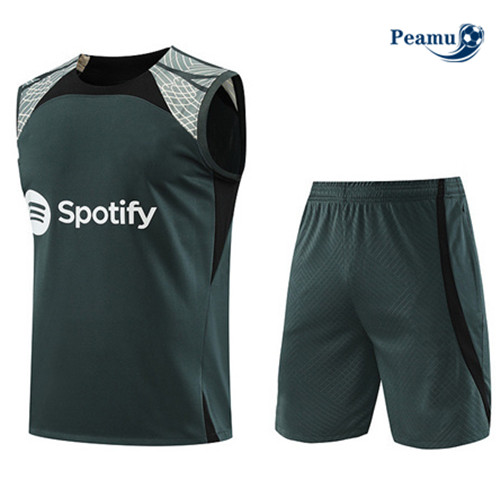 Peamu - Maillot foot Kit Entrainement Barcelone Debardeur + Shorts Vert 2023/24 Soldes