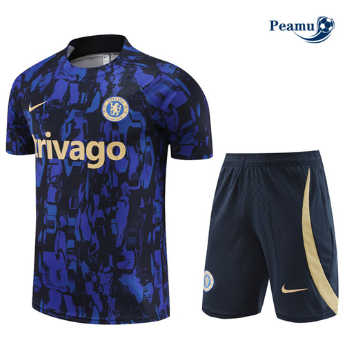 Peamu - Maillot foot Kit Entrainement Chelsea + Shorts Bleu 2023/24 personnalisé