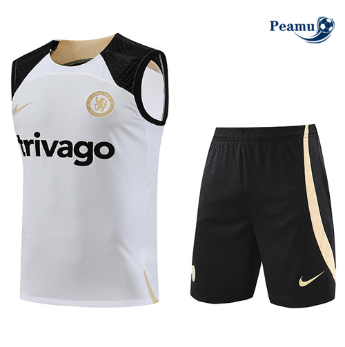 Peamu - Maillot foot Kit Entrainement Chelsea Debardeur + Shorts Blanc 2023/24 Outlet
