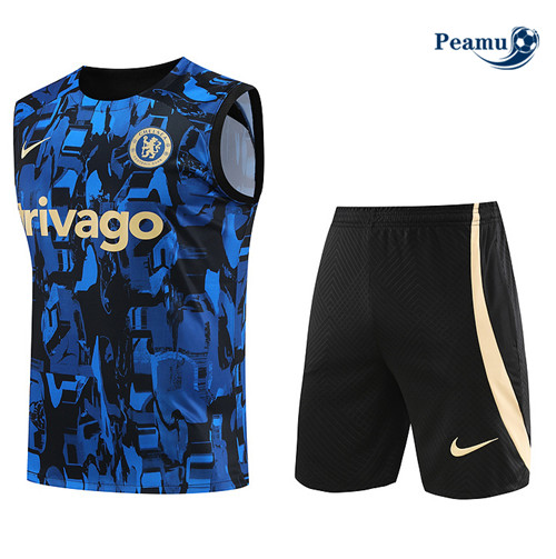 Peamu - Maillot foot Kit Entrainement Chelsea Debardeur + Shorts Bleu 2023/24 grossiste