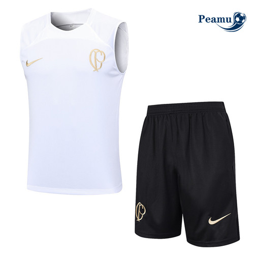 Peamu - Maillot foot Kit Entrainement Corinthians Debardeur + Shorts Blanc 2023/24 personnalisé