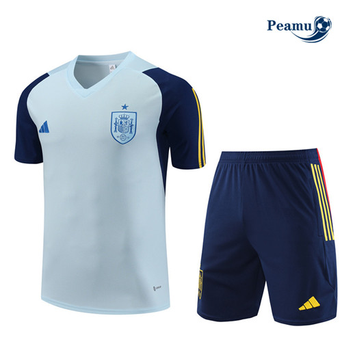 Peamu - Maillot foot Kit Entrainement Espagne Enfant + Shorts Bleu 2023/24 Original
