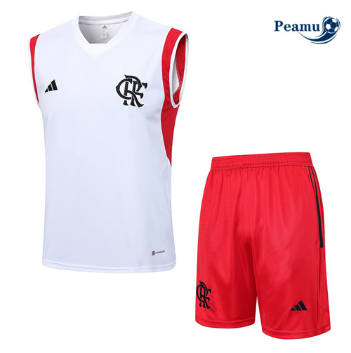 Peamu - Maillot foot Kit Entrainement Flamengo Debardeur + Shorts Blanc 2023/24 personnalisé