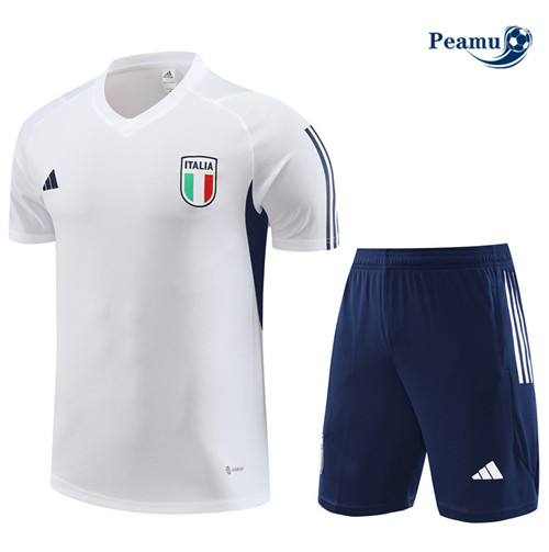 Peamu - Maillot foot Kit Entrainement Italie Enfant + Shorts Blanc 2023/24 Officiel