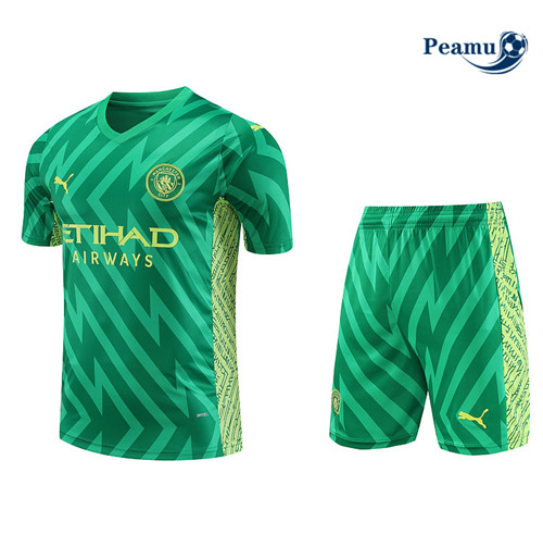 Peamu - Maillot foot Kit Entrainement Gardien de but Manchester City + Shorts Vert 2023/24 discout