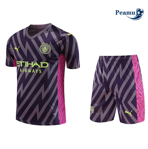 Peamu - Maillot foot Kit Entrainement Gardien de but Manchester City + Shorts Violet 2023/24 Officiel