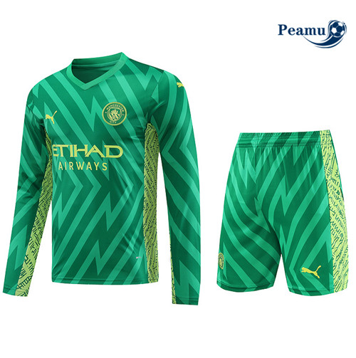 Peamu - Maillot foot Kit Entrainement Manchester City Manche Longue + Shorts 2023/24 Vert 2023/24 prix