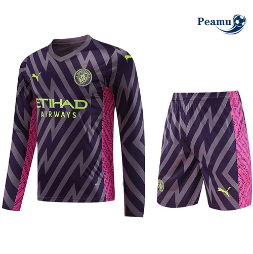 Peamu - Maillot foot Kit Entrainement Manchester City Manche Longue + Shorts 2023/24 Violet 2023/24 Original
