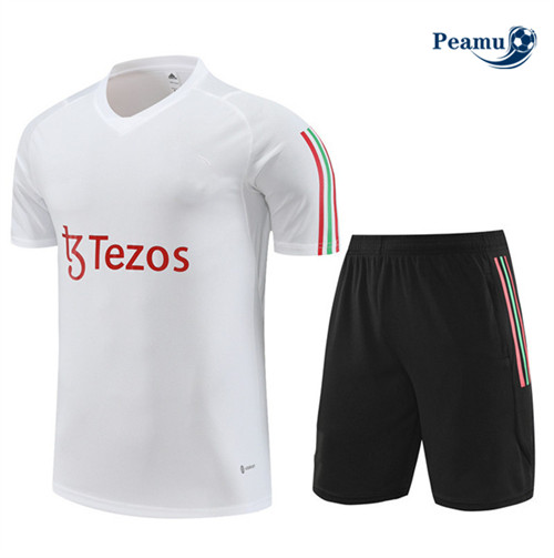 Peamu - Maillot foot Kit Entrainement Manchester United Enfant + Shorts Blanc 2023/24 Outlet
