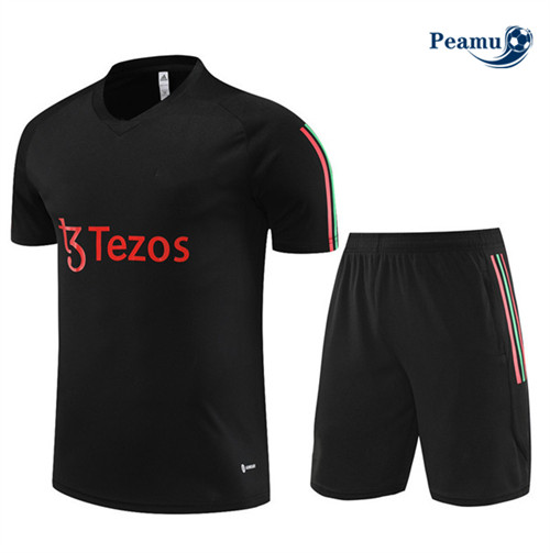 Peamu - Maillot foot Kit Entrainement Manchester United Enfant + Shorts Noir 2023/24 Soldes