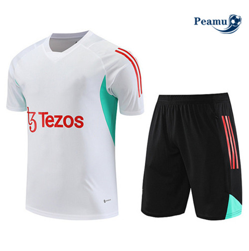 Peamu - Maillot foot Kit Entrainement Manchester United + Shorts Blanc 2023/24 Officiel