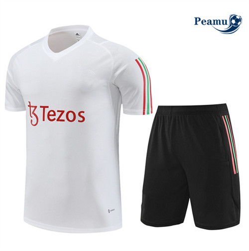 Peamu - Maillot foot Kit Entrainement Manchester United + Shorts Blanc 2023/24 personnalisé