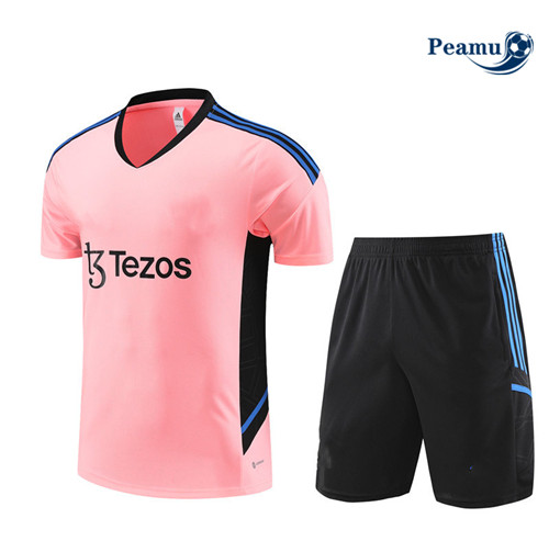 Peamu - Maillot foot Kit Entrainement Manchester United + Shorts Rose 2023/24 Soldes