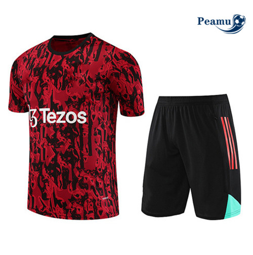 Peamu - Maillot foot Kit Entrainement Manchester United + Shorts Rouge 2023/24 Paris