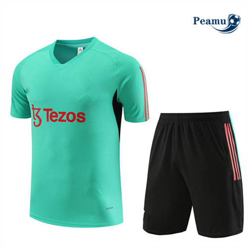 Peamu - Maillot foot Kit Entrainement Manchester United + Shorts Vert 2023/24 Officiel