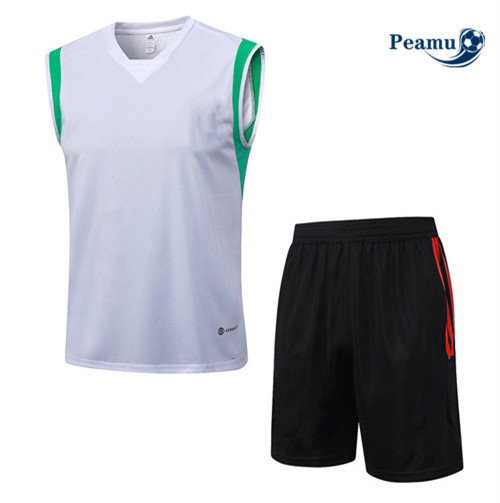 Peamu - Maillot foot Kit Entrainement Manchester United Debardeur + Shorts Blanc 2023/24 personnalisé