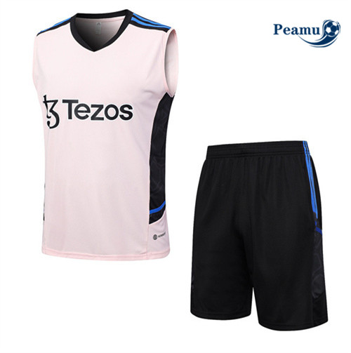 Peamu - Maillot foot Kit Entrainement Manchester United Debardeur + Shorts Rose 2023/24 grossiste