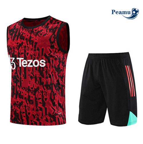 Peamu - Maillot foot Kit Entrainement Manchester United Debardeur + Shorts Rouge 2023/24 discout